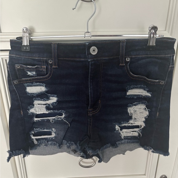 American Eagle Outfitters Dark Blue Distressed Jean Shorts - Picture 1 of 5